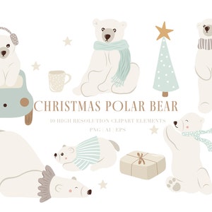 Eisbär-Weihnachtsclipart - Winter-Eisbär-Kinderzimmer-Art-Clipart - Weihnachtsclipart für Baby - Vektor-Weihnachtsclipart - Polartier