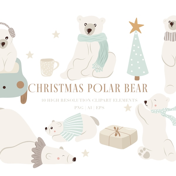 Ours polaire Noël Clipart - hiver ours polaire pépinière Art Clipart - Noël Clipart pour bébé - vecteur Noël Clipart - Artic Animal