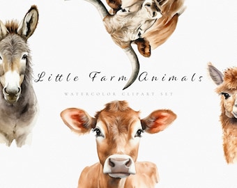 Watercolor Farm Animals Clipart Set - Farmyard Animals - Cow, Llama, Pig - Commercial Use - Farm Watercolor Clipart - PNG - Personal Use
