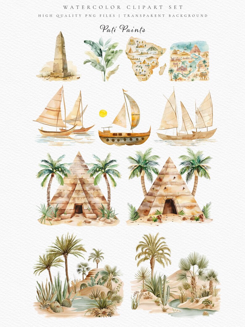 Watercolor Egypt Clipart Bundle - Nursery Egyptian Tales Wall Art ...