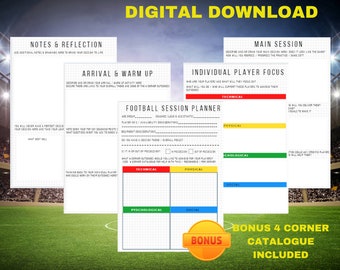 Sjabloon voetbalcoaching planner | Sessieplansjabloon voor coaches | Downloadbaar met BONUS 4 Corner-catalogus