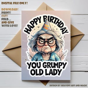 Grappige knorrige oude dame verjaardagskaart | Digitale download | Afdrukbare verjaardagskaart voor haar | Hilarische onbeleefde kaart voor vrienden