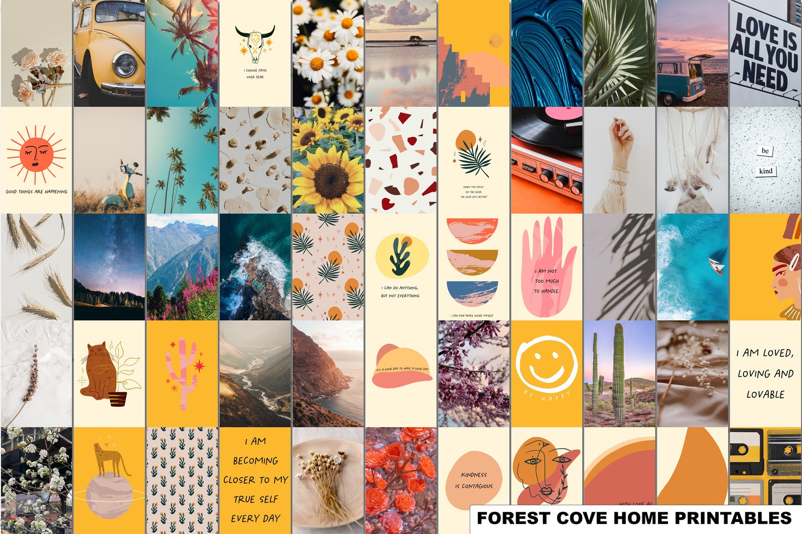 Affirmations Aesthetic Wall Collage Kit Yellow Blue Room | Etsy