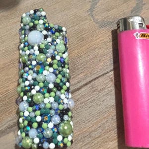 Handgemaakte BIC-aanstekerdoos met kralen – sprankelende fidgettextuur – strass-cover – aangepaste kleuren – uniek cadeau