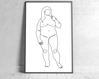 body positive art,body positive wall art,body positive print,one line body art,curvy woman art