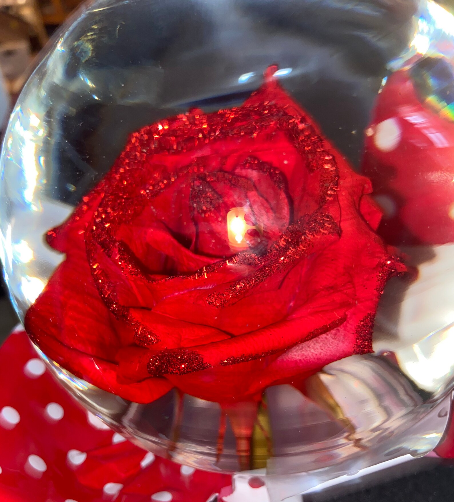 Real Red Rose Water Globe With Red Glitter Great Gift Idea Etsy