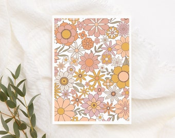 Groovy Floral Greeting Card, Retro Birthday Card