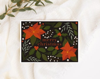 Merry Christmas Card, Poinsettia Christmas Cards, Holiday Cards