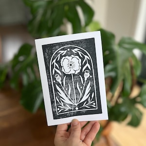 Mohnblume Grußkarte |  Block Print Grußkarte