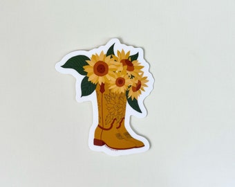 Cowboy Boot Sticker, Sunflower Vinyl Sticker