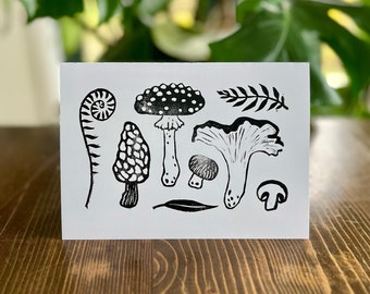 Mushroom Greeting Card, Block Print Greeting Card