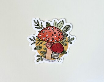 Watercolour Mushroom Sticker, Mushroom Die Cut Sticker