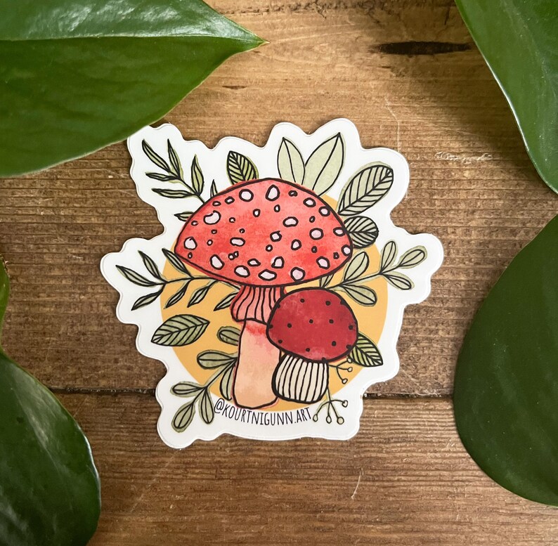 Watercolour Mushroom Sticker, Mushroom Die Cut Sticker image 3