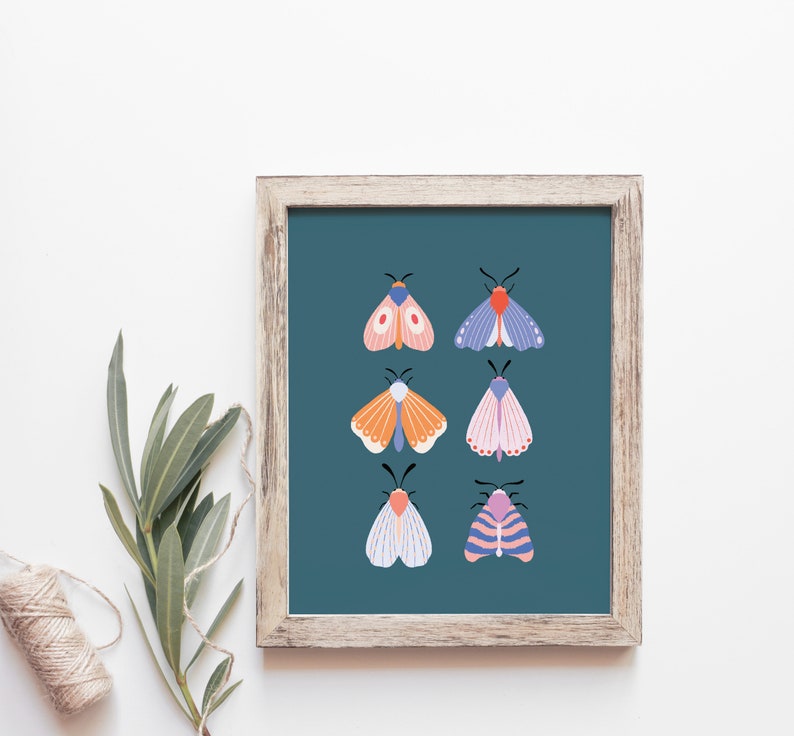 Moth Illustration Art Print, Moth Wall Art image 1