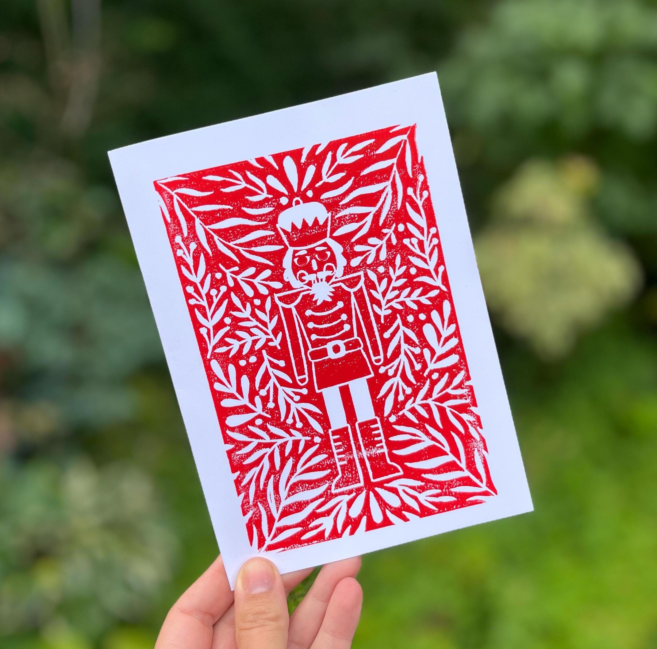 Nutcracker Christmas Card | Block Printed Christmas Card - Etsy