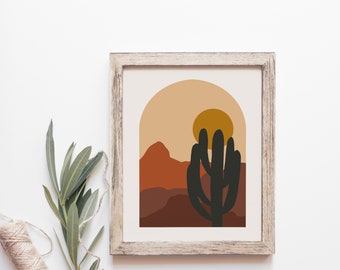 Desert Sun Art Print, Cactus Wall Art