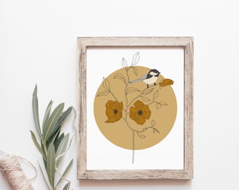 Chickadee Wall Art, Bird Art Print