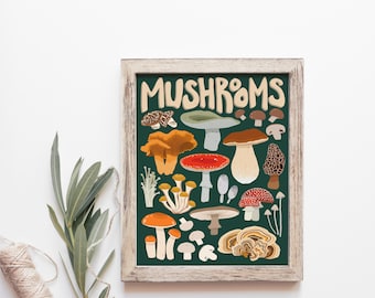 Stampa d'arte di funghi, decorazione della parete di funghi