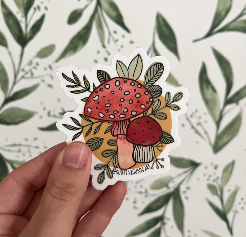 Watercolour Mushroom Sticker, Mushroom Die Cut Sticker image 2