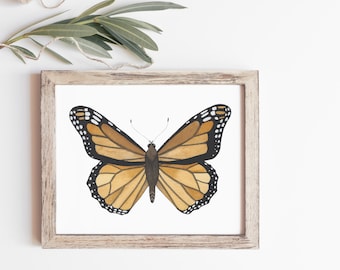 Monarch Butterfly Watercolor, Art Print Wall Decor