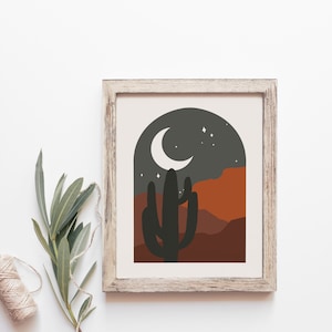 Desert Moon Art Print, Cactus Wall Decor