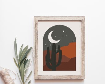 Desert Moon Art Print, Cactus Wall Decor