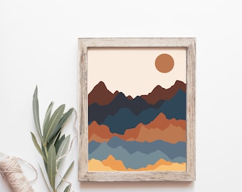 Mountain Sunset Art Print, Mountain Range Wall Decor