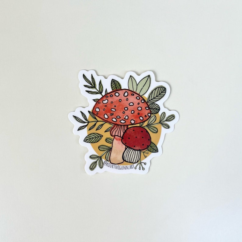 Watercolour Mushroom Sticker, Mushroom Die Cut Sticker image 1