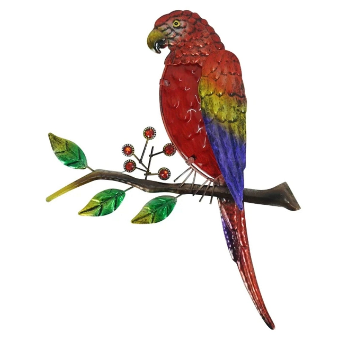 Metal Bird Parrot Wall Art with Red Glass Home Garden | Etsy