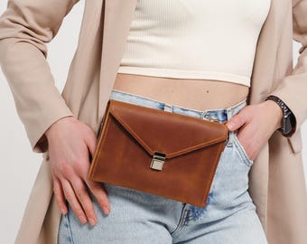 Custom leather belt bag, Envelope belt bag, Leather waist bag for women, Small leather belt bag, Handmade belt bag, Leather belt purse