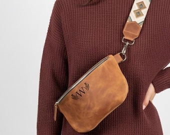 Monogrammed leather fanny pack, Handmade belt bag women, Leather crossbody belt bag, Womens leather waist bag, Personalized leather bum bag