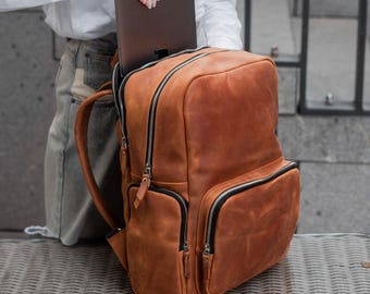 Leather laptop backpack women, Large leather backpack, Handmade laptop backpack, Leather travel backpack women, Leather rucksack for office