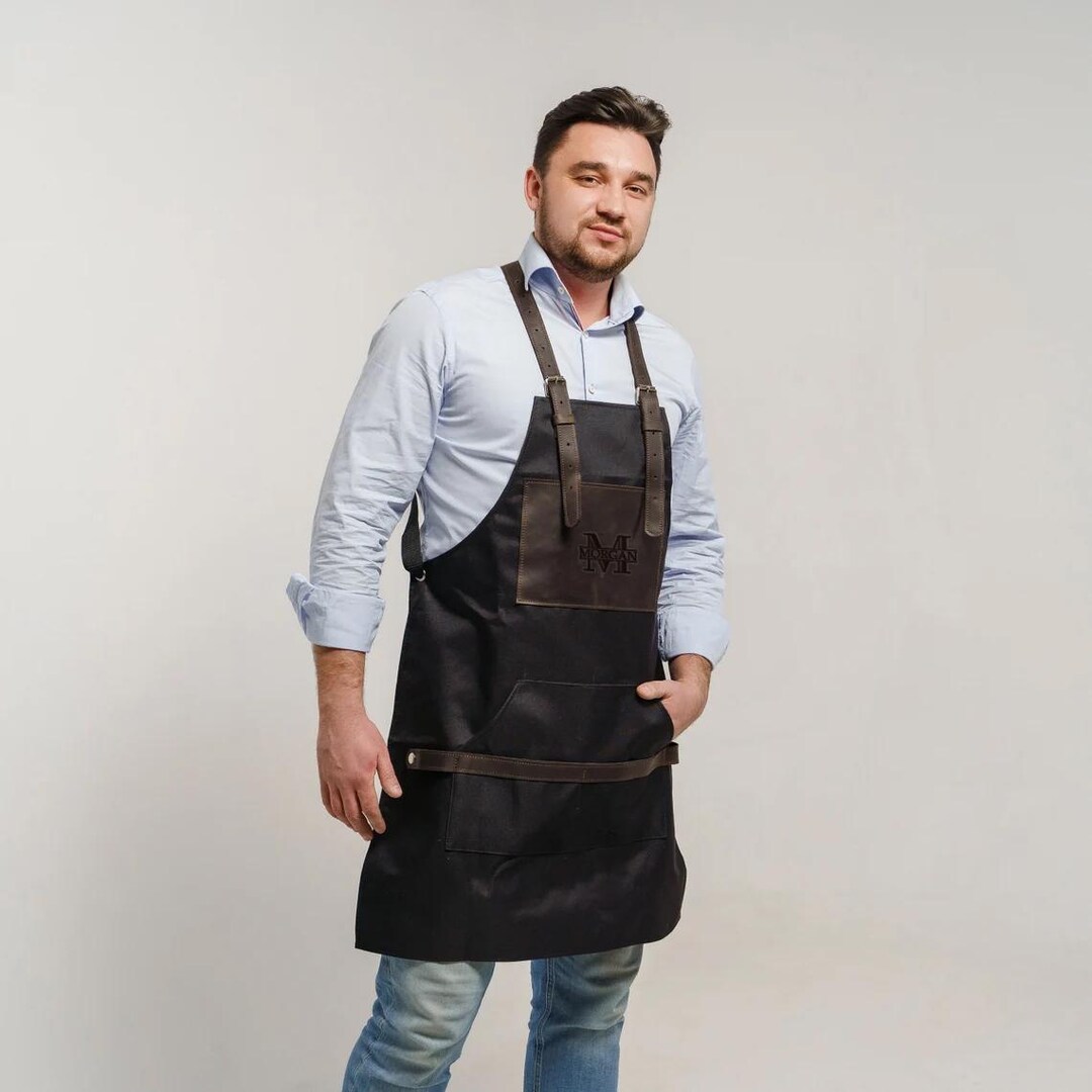 Canvas Leather Apron, Custom Apron With Logo, Mens Work Apron, Leather ...