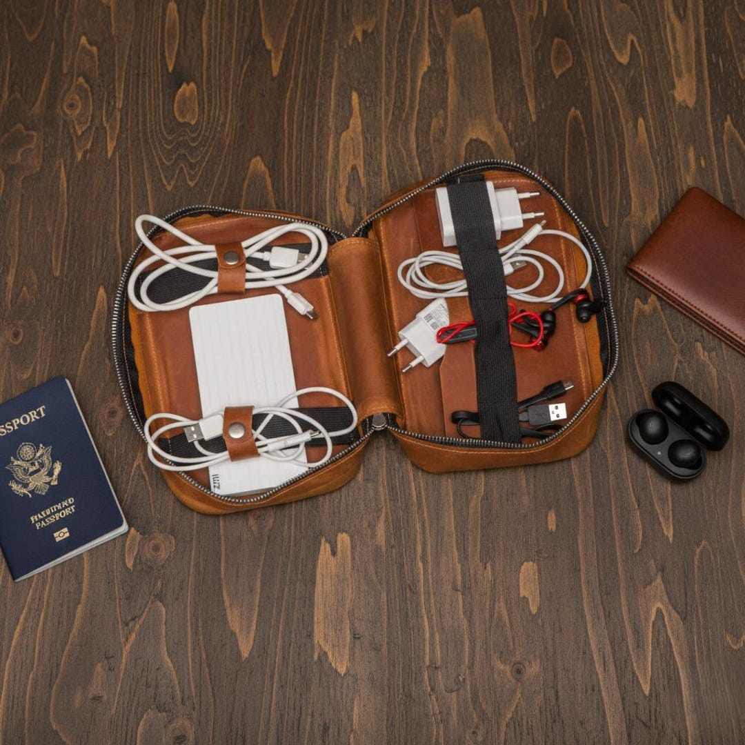 Custom Leather Cable Case, Tech Cord Organizer, Personalized Cable ...