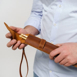 Custom leather drumstick case, Leather drumstick bag, Personalized drumstick case, Leather drumstick holder, Drumstick pouch engraved