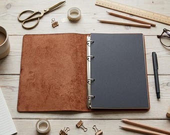 Engraved leather binder cover, A5 ring binder notebook, A4 leather binder personalized, A6 ring binder planner, Leather binder with logo
