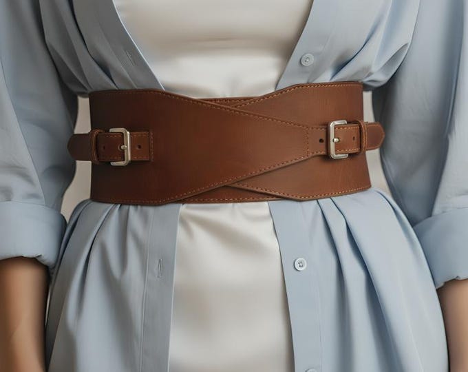 Leather wide waist belt, Womens double buckle belt, Fashion belts women, Leather corset belt waist, Western style leather belt, Stylish belt