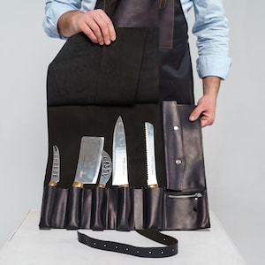 Personalized leather knife roll, Custom knife roll, Leather chef knife bag, Kitchen knife roll, Large knife roll, Roll up knife bag
