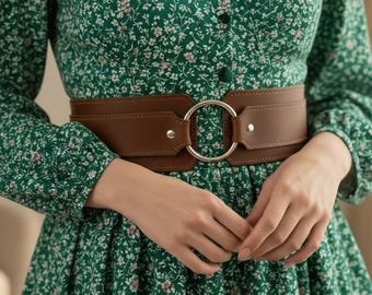 Wide leather waist belt, O ring leather belt, Genuine leather waist belt, Womens wide belt, Waist belt with ring, Handmade leather belt