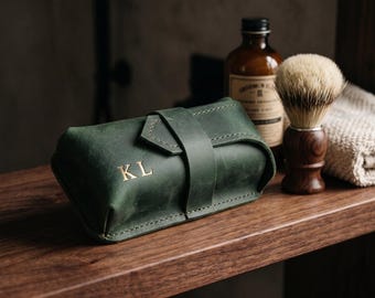 Leather shaving brush holder, Personalized wet shaving kit, Shaving brush holder travel, Wet shave brush protector, Shaving brush pouch