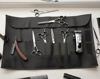 Leather scissors roll, Barber tool roll, Personalized scissors roll, Barber scissors case, Leather barber bag, Leather scissors holder