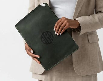 Leather folder with logo, Monogrammed leather folder, Personalized document holder, Paper document case, Leather document sleeve