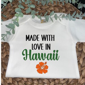 Made with Love in Hawaii Baby Onesie® – Orange Hibiscus Bodysuit – Hawaiian Baby Gift – Newborn Island Outfit – Baby Shower