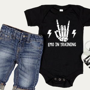 Emo in Training Baby Onesie® – Rock On Skeleton Hand, Skeleton hand onesies®, Goth Punk  emo baby,  | Unisex Graphic One Piece