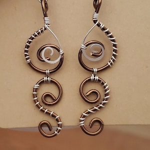 Handmade spiral copper wire dangle earrings