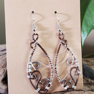 Leaf shaped handmade copper wire earrings