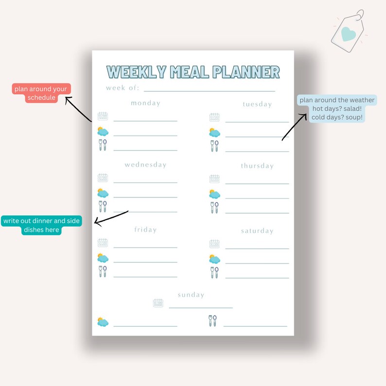 WEEKLY MEAL PLANNER for the Busy Mom Includes Grocery List - Etsy
