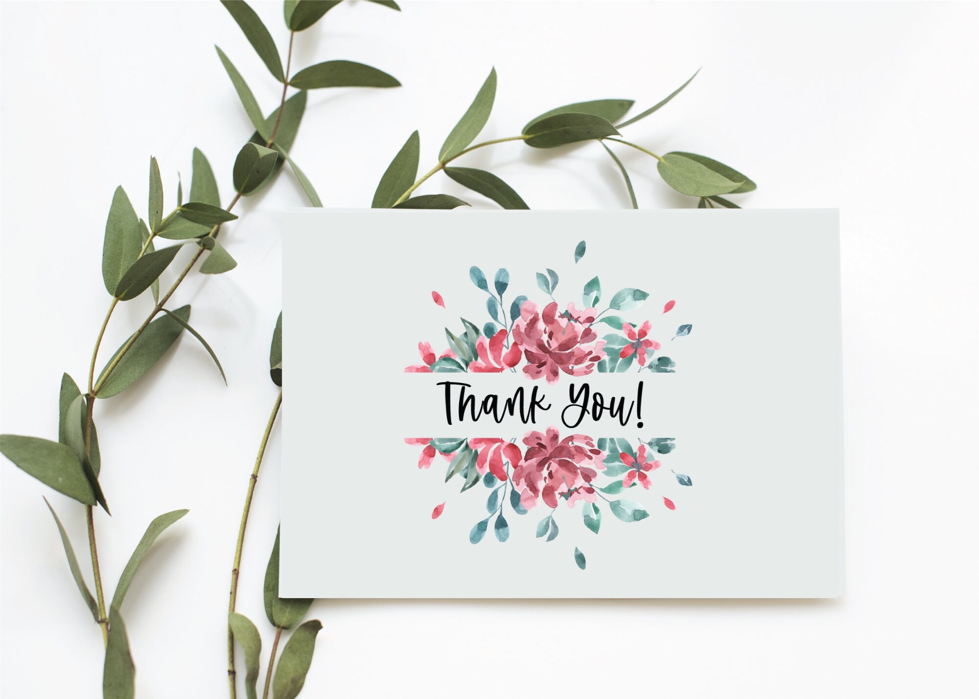 Pink Floral Thank You Card Etsy