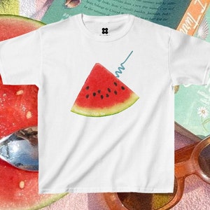 Watermelon Print Baby Tee, Y2k Graphic Baby Tee, 90s Baby Tee, Trending Fruit Shirt, Y2k Shirt