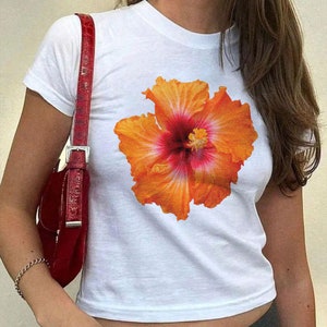 Tropical Flower Baby Tee | Vintage Y2k Baby Tee | 90s Style